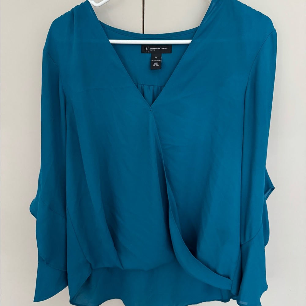 INC International Concepts Women's Blue Draped Blouse